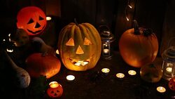 Jack-o-lantern on a dark background Stock Footage
