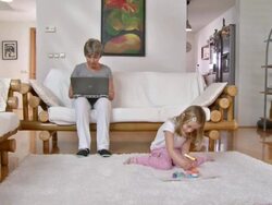 HD DOLLY: Modern Grandmother And Playful Granddaughter Stock Footage