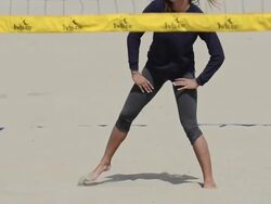 ECU CU of female beach volleyball player stretching and warming up. Stock Footage