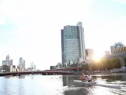 Rowers from local private schools, elite athletes and members of the public train on the Yarra River. Stock Footage