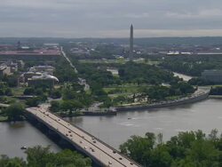 WS AERIAL View of Potomac River with Washington Monument / Washington, Dist. of Columbia, United States Stock Footage