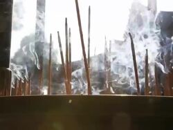 HD: joss stick and candle flame Stock Footage