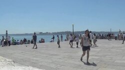 Cais das Colunas in Lisbon Stock Footage