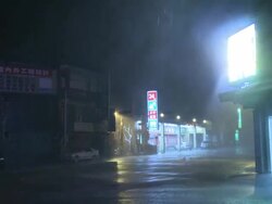 Hurricane Eyewall Wind And Rain Lashes City Stock Footage