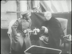 Ethiopian emperor Haile Selassie meets with U.S. President Franklin D. Roosevelt on board a U.S. Naval ship in the Mediterranean Sea. News Clip