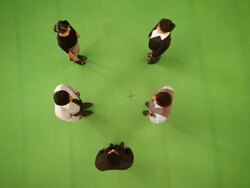 Business people forming alphabet U Stock Footage