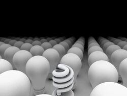 CGI spinning over infinite old bulbs, with one new bulb in the center that rising and glowing Stock Footage