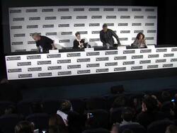 Philip Seymour Hoffman, Rachel Evans Wood, George Clooney at the The Ides of March Press Conference: 55th BFI London Film Festival at London England. (Footage by WireImage Video/Getty Images Entertainment Video) Stock Footage