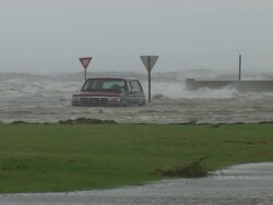WS View of SUV caught in storm surge from Hurricane Gustav / Gulfport, Mississippi, United States Stock Footage