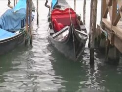 Gondolas parked in San Mark Square - Venice Stock Footage