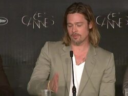 INTERVIEW: Brad Pitt on the characters opinions, social commentary of America, the idea of America at Killing Them Softly Press Conference: 65th Cannes Film Festival on May 22, 2012 in Cannes, France (Footage by WireImage Video/Getty Images) Stock Footage