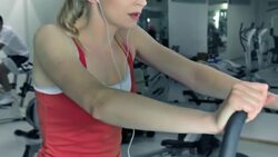 Fitness Fun on Exercise Bike Stock Footage