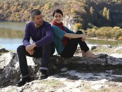 Young couple chatting outdoor Stock Footage