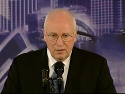 WRAP US VP Cheney visits, comment on Iraq, demo, comment on China News Clip