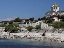 BEACH AND SAINT VLADIMIR CATHEDRAL Stock Footage