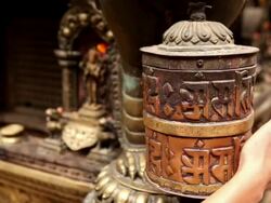 tibetan prayer wheel nepal Stock Footage