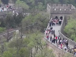 WS HA View of Tourists on Great Wall at Badaling / Beijing, China Stock Footage