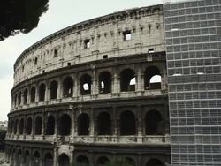 Coliseum renovation, covered by scaffolding Stock Footage