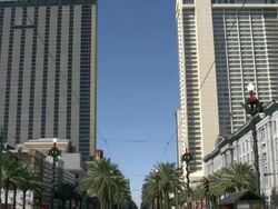 Downtown hotels from Canal Street in New Orleans Stock Footage