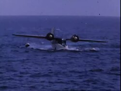 1955 twin engine propeller sea plane Stock Footage