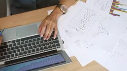 Above view of businesswomen working with Financial document at the desk discussing budget, financial charts. Stock Footage