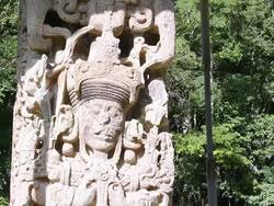 CU Shot of Sculpture / Copan, Honduras Stock Footage