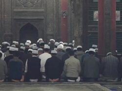 LS Muslim men praying in mosque/xian,shaanxi,China Stock Footage