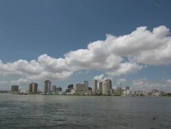 WS View of Commercial buildings side of river / New Orleans, Louisiana, United States Stock Footage