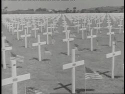 American flags wave on grave markers in Rome, Italy. News Clip