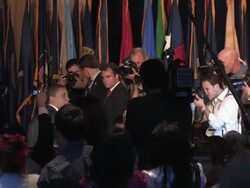 2008 WS US Senator Barack Obama walking in crowd of supporters and journalists at League of United Latin American Citizens (LULAC) convention during campaign for Democratic Party nomination for President on July 8, 2008 / Washington DC, USA / AUDIO Stock Footage