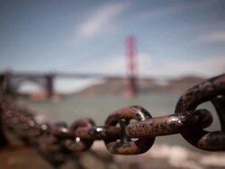 WS POV R/F T/L View of golden gate bridge / San Francisco, California, United States Stock Footage