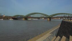 Cologne Cathedral with Hohenzollern Bridge, Cologne, North Rhine-Westphalia, Germany Stock Footage
