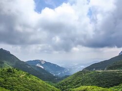 View of Landscape of Yetgil(an old path) and flowing Cumulus Cloud against blue sky at Misiryeong(col) Stock Footage