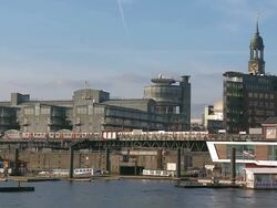 WS Shot of Gruner Jahr Building and church St. Michael in city near river / Hamburg, Germany  Stock Footage