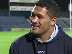 Sale Sharks v La Vila post match interviews Stock Footage