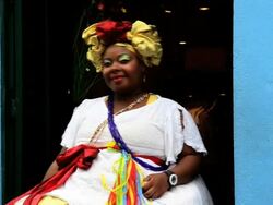 Traditional dress worn by Bahian women Pelourinho, Salvador, Brazil, South America Stock Footage