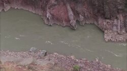 The Mekong River runs through a canyon. Stock Footage