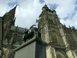 MS View of Clouds flowing over st. vitus cathedral / Prague, Hlavni mesto Praha, Czech Republic  Stock Footage
