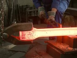 CU Worker working at hammer mill  / Gueglingen, Baden-Wuerttemberg, Germany Stock Footage