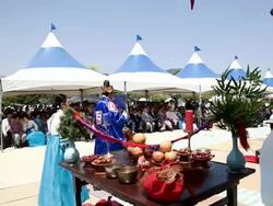 WS POV View of Samulnori traditional percussion music group at Korean culture folk village AUDIO / Andong, Gyeongsangbuk do, South Korea  Stock Footage