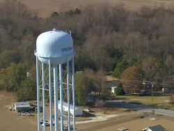 MS AERIAL ZI Shot of water tank in field/ North Carolina, United States Stock Footage