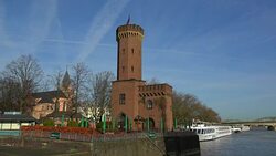 Malakoff Tower at Rheinau Harbour, Cologne, North Rhine-Westphalia, Germany Stock Footage