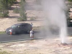 MS ZO AERIAL Shot of Fire hole lake at Yellowstone National Park / Wyoming, United States Stock Footage