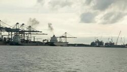 Cargo container shipping with low angle Stock Footage