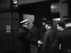 B/W 1933 policeman allowing line of men to enter liquor store / repeal of Prohibition / Pennsylvania Stock Footage
