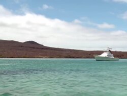 MS Shot of sailing boat sailing in ocean / Cantons, Galapagos, Ecuador Stock Footage