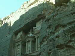 Ancient Treasury building in Petra, tilt down, Jordan Stock Footage
