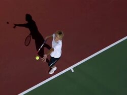 SLO MO, WS, HA, Young man serving tennis ball, Santa Barbara, California, USA Stock Footage