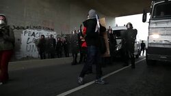 Demonstrators outside the Calais 'Jungle' Camp. Stock Footage