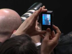 Christian Petzoldat, winner of best director at Winners Press Conference Reactions:at the Grand Hyatt on February 18, 2012 in Berlin, Germany. Stock Footage